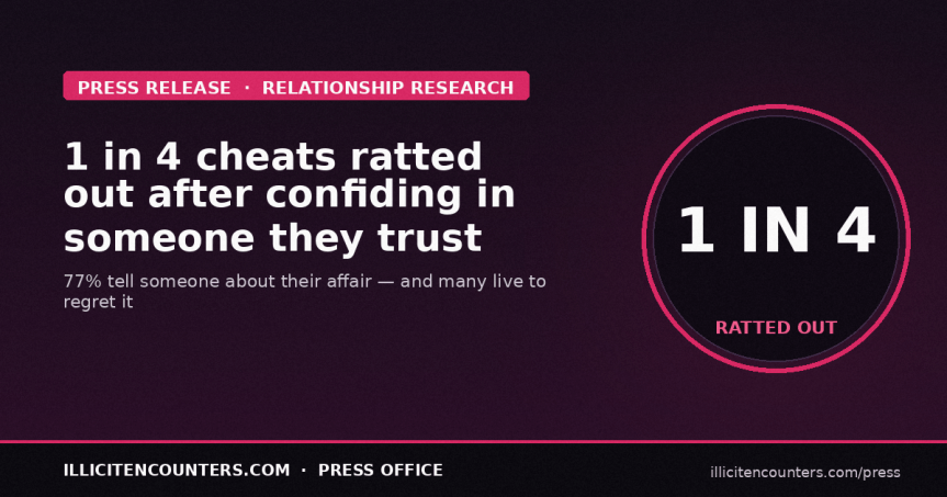 1 in 4 cheats have been ratted out after disclosing their secret affairs to&nbsp;confidants
